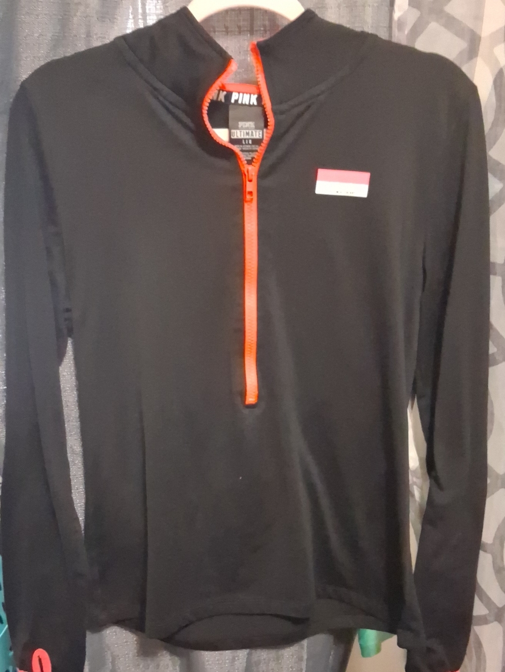 PINK Victoria's Secret Black Long-Sleeve Half-Zip with Pink Trim